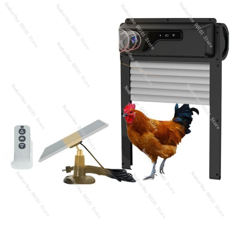 Automatic Chicken Door Opener Solar - ペットタイマーソーラードアオープナー、衝突防止鶏小屋ドア、家庭用屋外ペット用カメラ付きソーラー自動監視装置
