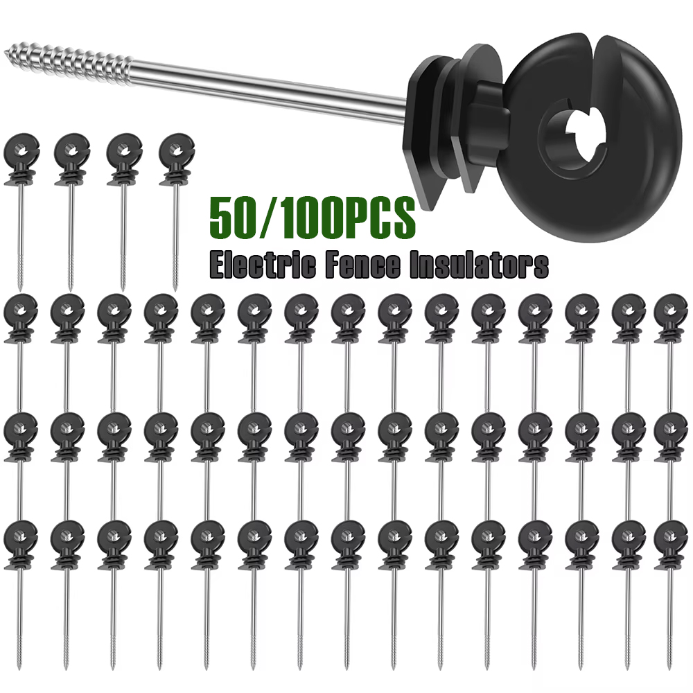 Electric Fence Insulator Post - 50/100 個電気柵絶縁体セルフタッピング木製ポスト絶縁体農場多用途耐熱フェンスポスト絶縁体