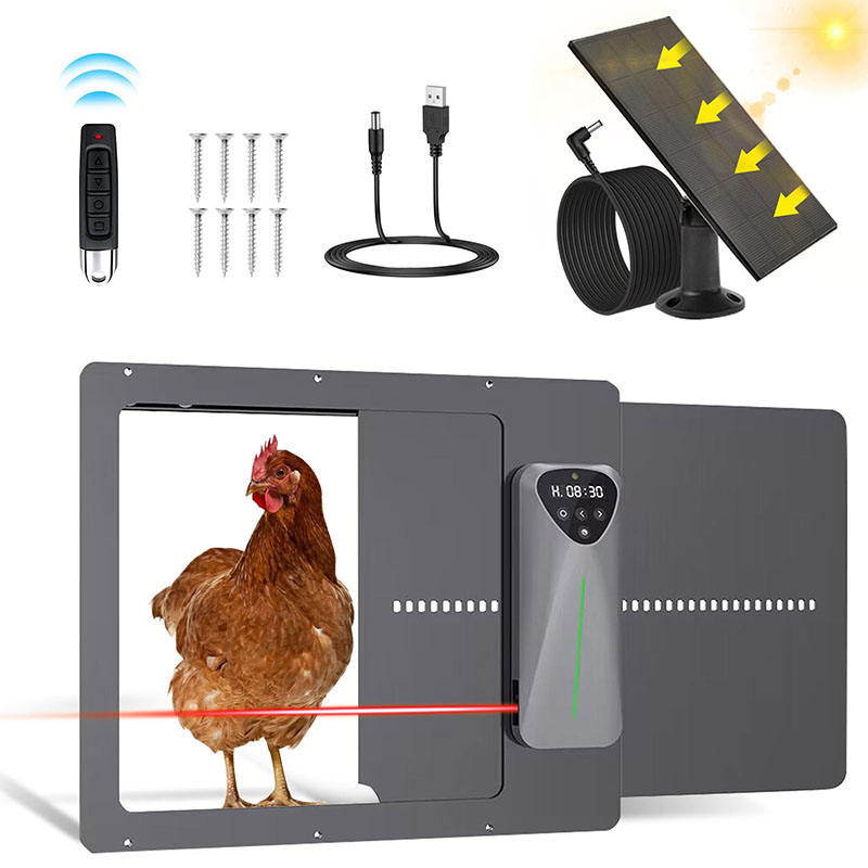 Automatic Chicken Door Opener Solar - APP制御ソーラー式鶏小屋ドア、LCDディスプレイ、挟み込み防止、自動開閉装置、ペットケージ＆ハウス用、4つのモード、簡単設置