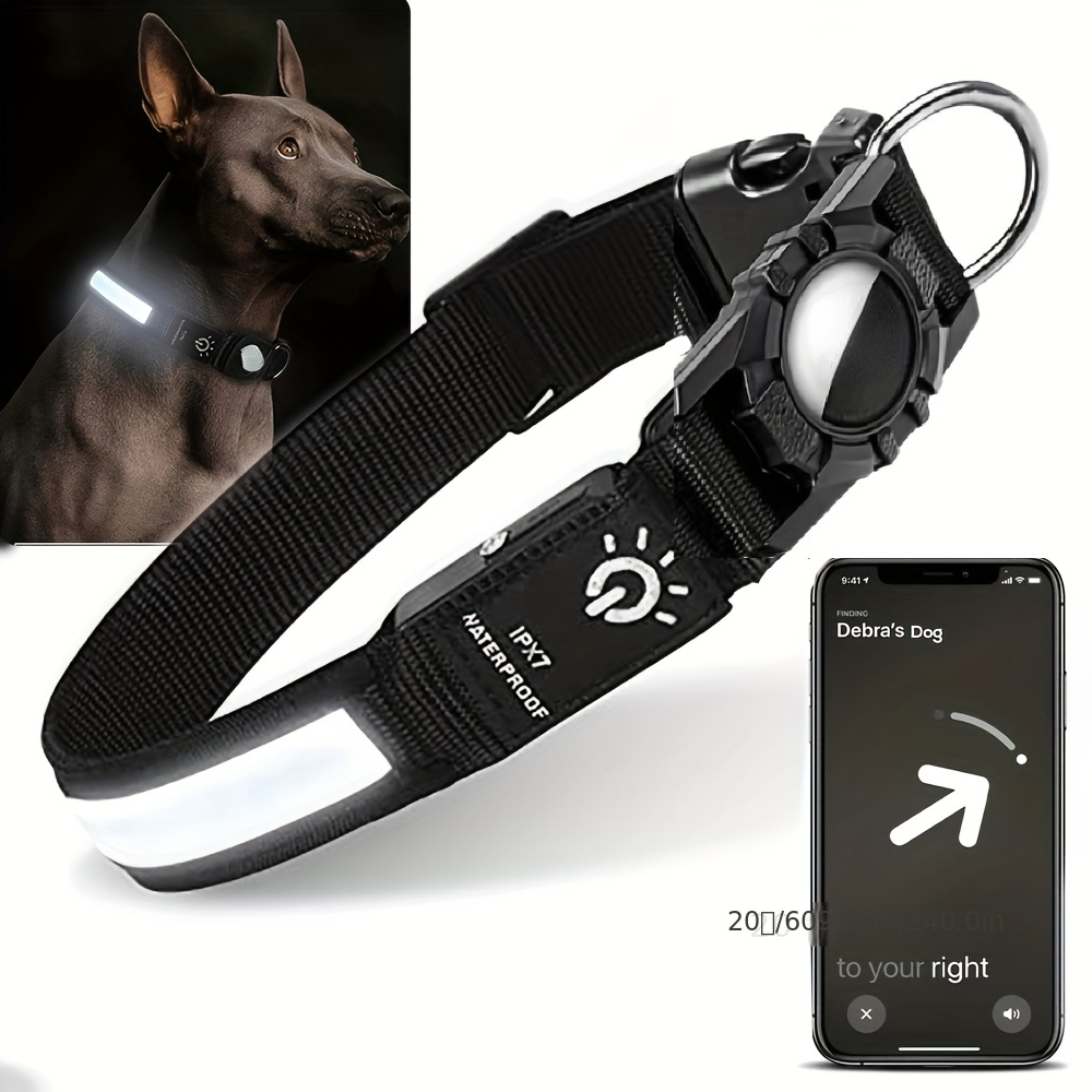 Gps Tracker Cattle Collar - 新しいペット用首輪。防水仕様で、Apple AirTag対応のGPSトラッカー内蔵。LEDライト付き。USB充電式。夜間の散歩や水泳時に犬の位置を追跡できる。犬用アクセサリー。