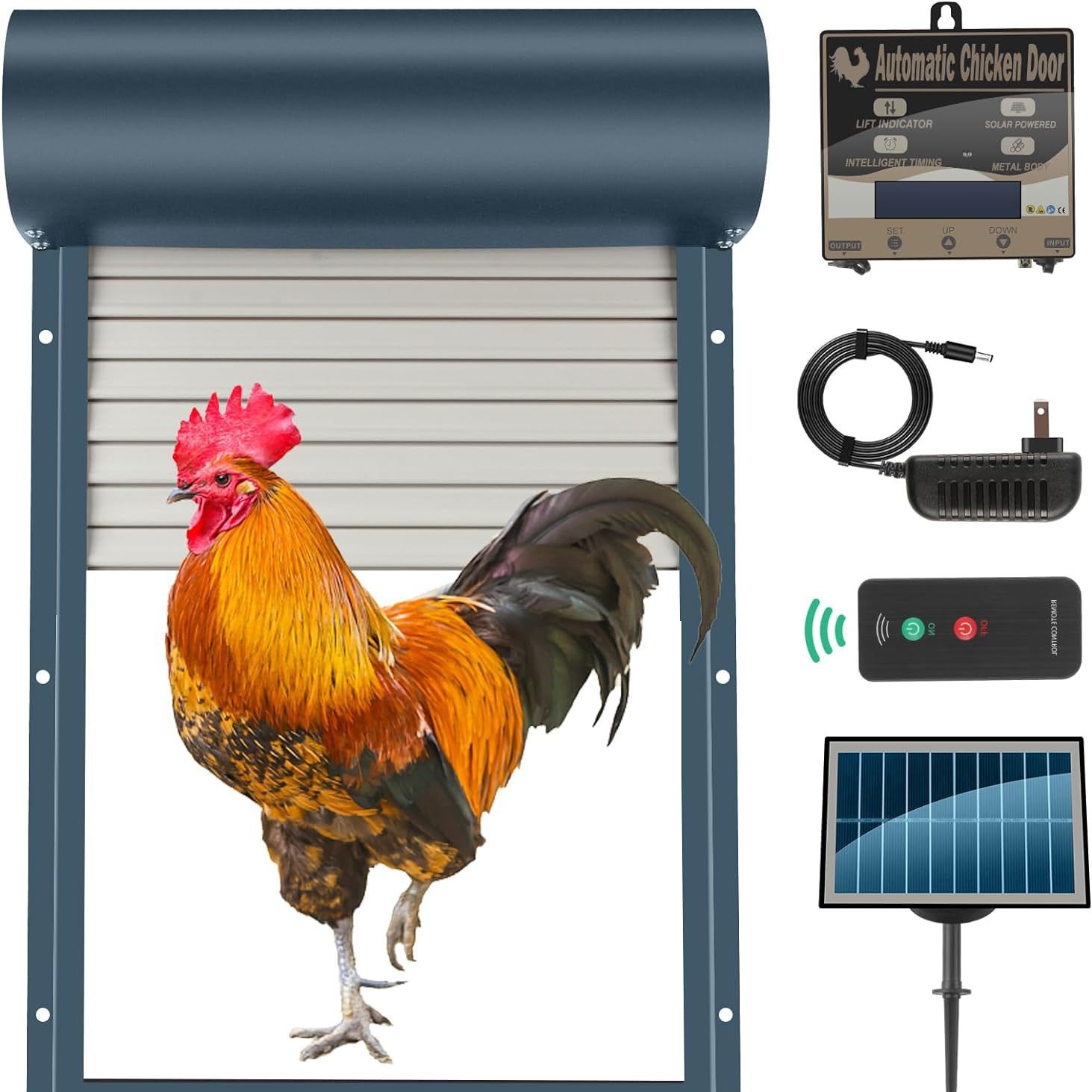 Automatic Chicken Door Opener Solar - 2024年 ソーラー式鶏小屋ドアセンサー アルミ製リモコン付き自動鶏小屋ドア 開閉装置とタイマー付き