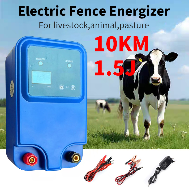 Livestock Fence Energizer 12V - 10km 1.5J 電気柵用電源装置 動物用電子パルスフェンスコントローラー 牛 羊