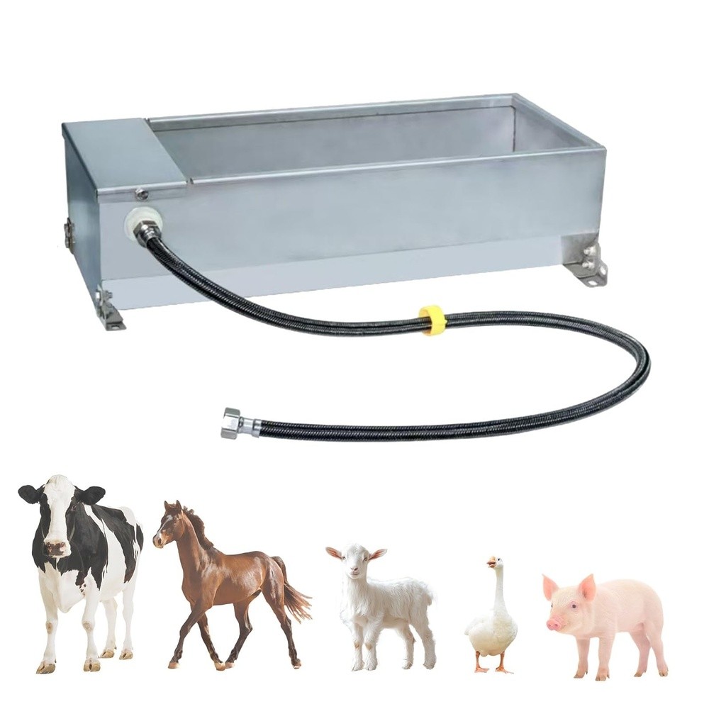 Livestock Water Trough Float Valve - 自動給水式家畜用給水槽。7.5Lの水タンクとフロートバルブを備えたステンレス製給水器。