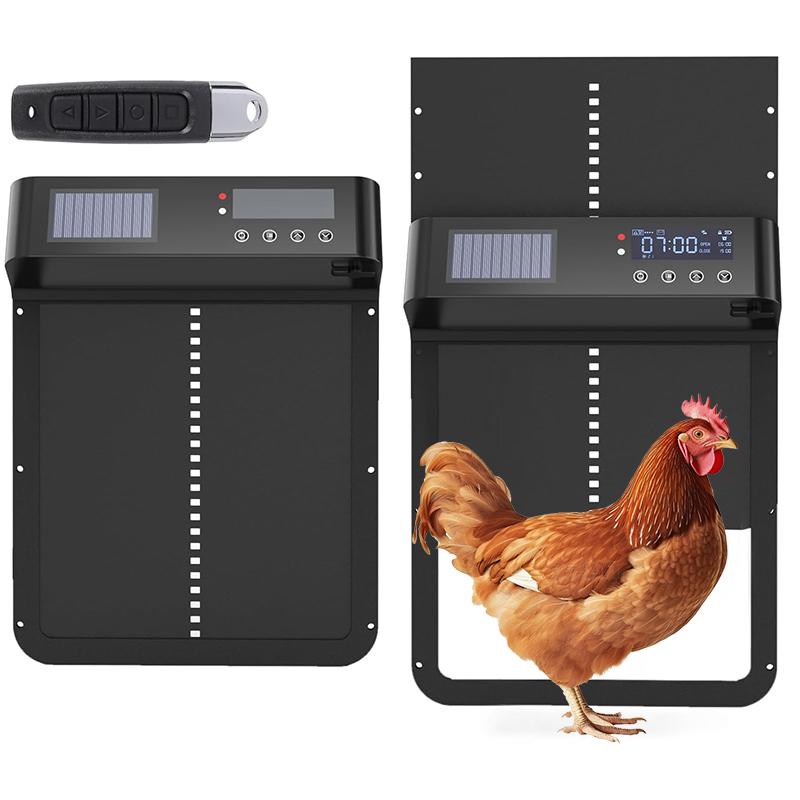 Automatic Chicken Door Opener Solar - 自動高級鶏小屋ドア ソーラー電源式電動オープナー LCDスクリーン リモコンタイマー 光センサー ステンレス鋼