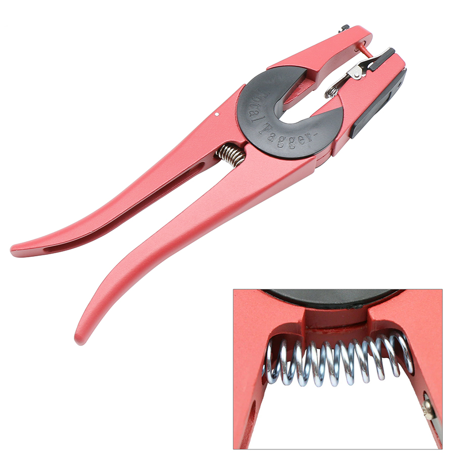 Cattle Ear Tag Applicator - 1個 動物耳標銃 赤色合金素材 羊、ヤギ、豚、牛、ウサギ用 獣医用マーカークランプ設置ツール