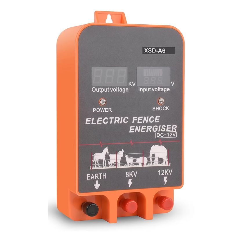 Livestock Fence Energizer 12V - AEE4-10KM 電気柵用電源装置（LCDディスプレイ付き）、2.5ジュール、12V、農場や畜産に使用、EUプラグ