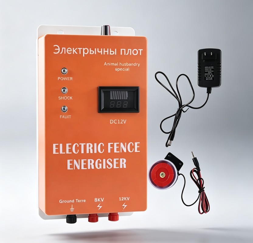 Livestock Fence Energizer 12V - 8Jソーラー式電気柵用エナジャイザー、牛/羊/山羊農場用家畜警報器、12V DC
