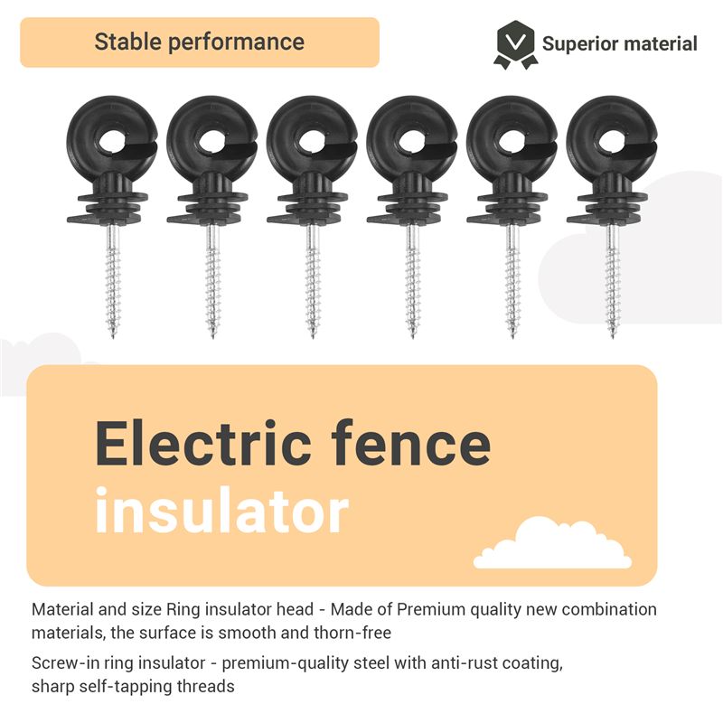 Electric Fence Insulator Post - HRBAJ製 電気柵用絶縁体、柵リング、木製支柱用絶縁体、絶縁ソケット付き、工具50個入り