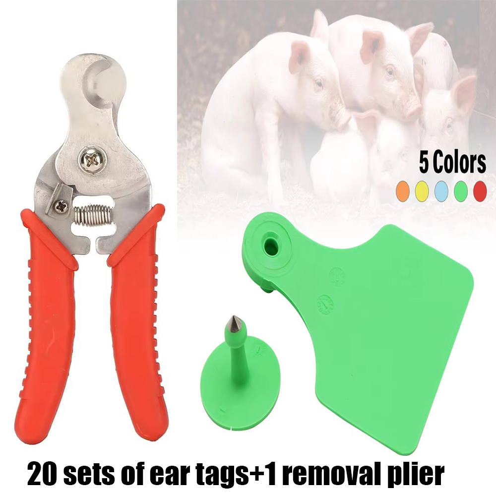 Cattle Ear Tag Applicator - 20セットのワードレス牛耳タグカードと1個の動物タグ取り外しプライヤー、家畜識別キット、迷子防止