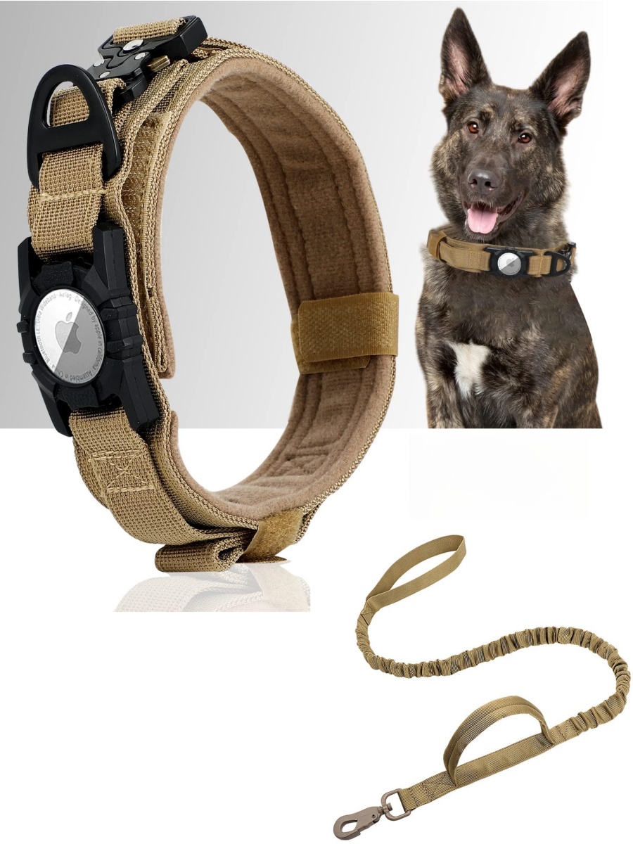 Gps Tracker Cattle Collar - 戦術的なAirTag犬用首輪、AirTagホルダーとハンドル付き、ミリタリードッグメタルバックル、中型大型犬用調節可能なGPS首輪