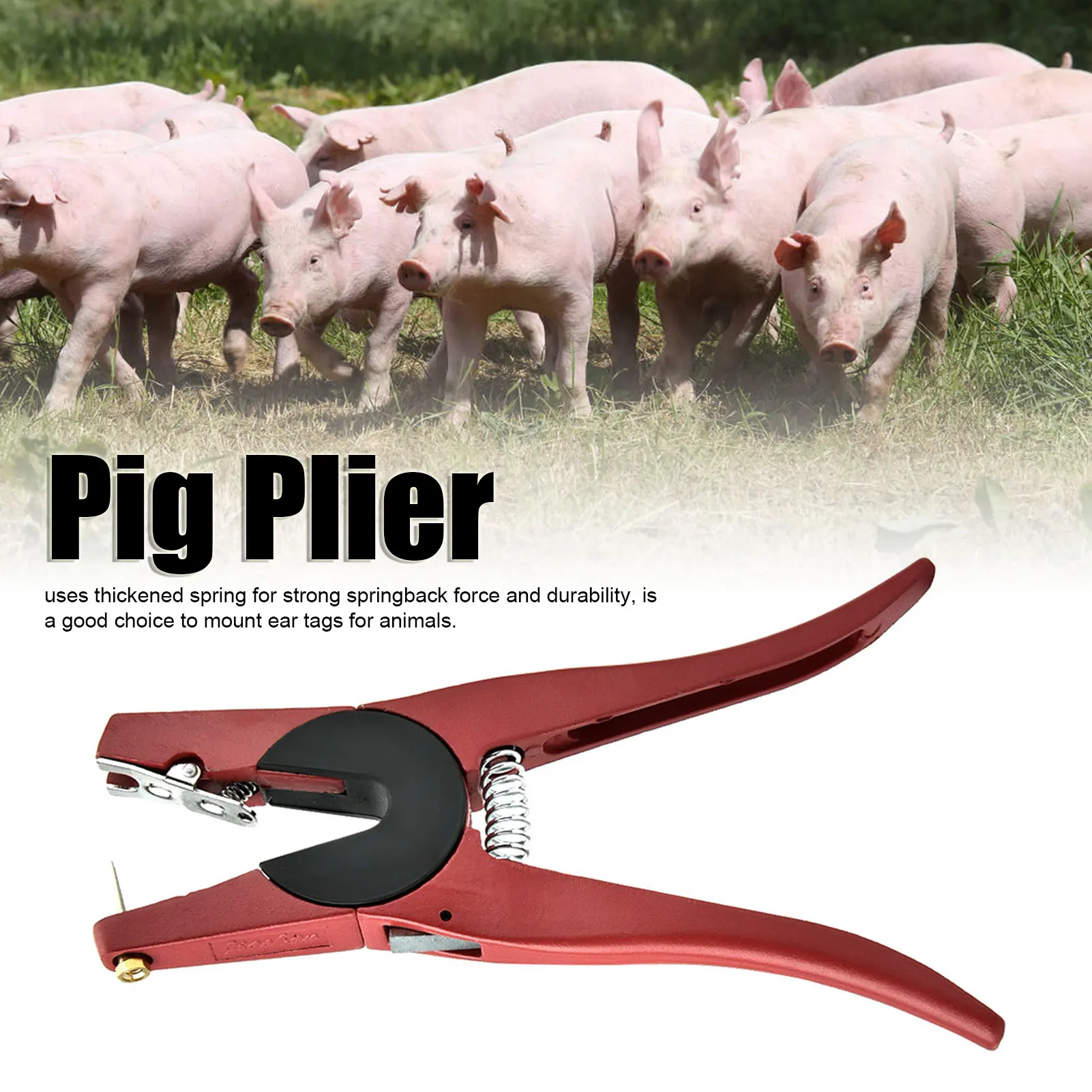 Cattle Ear Tag Applicator - 赤合金製耳標プライヤー、家畜用人間工学に基づいた動物耳標装着ツール（豚、牛、羊用）