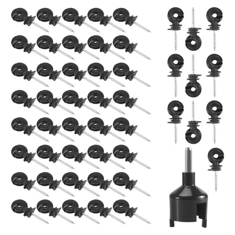 Electric Fence Insulator Post - AT63 電気柵用絶縁体、柵リング、木製支柱用絶縁体、絶縁体ソケットツール付き、50個入り