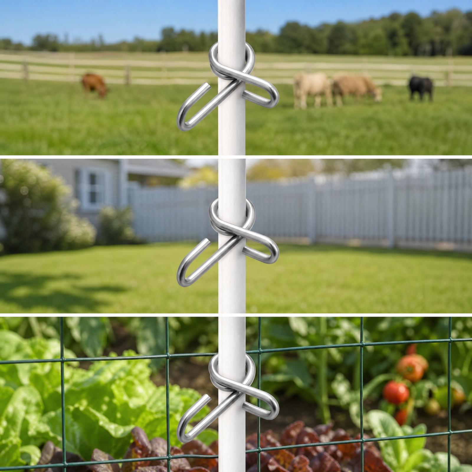 Electric Fence Insulator Post - 電気柵用ワイヤー絶縁クリップ。頑丈なステンレス製で、丸型のグラスファイバー製支柱に使用。