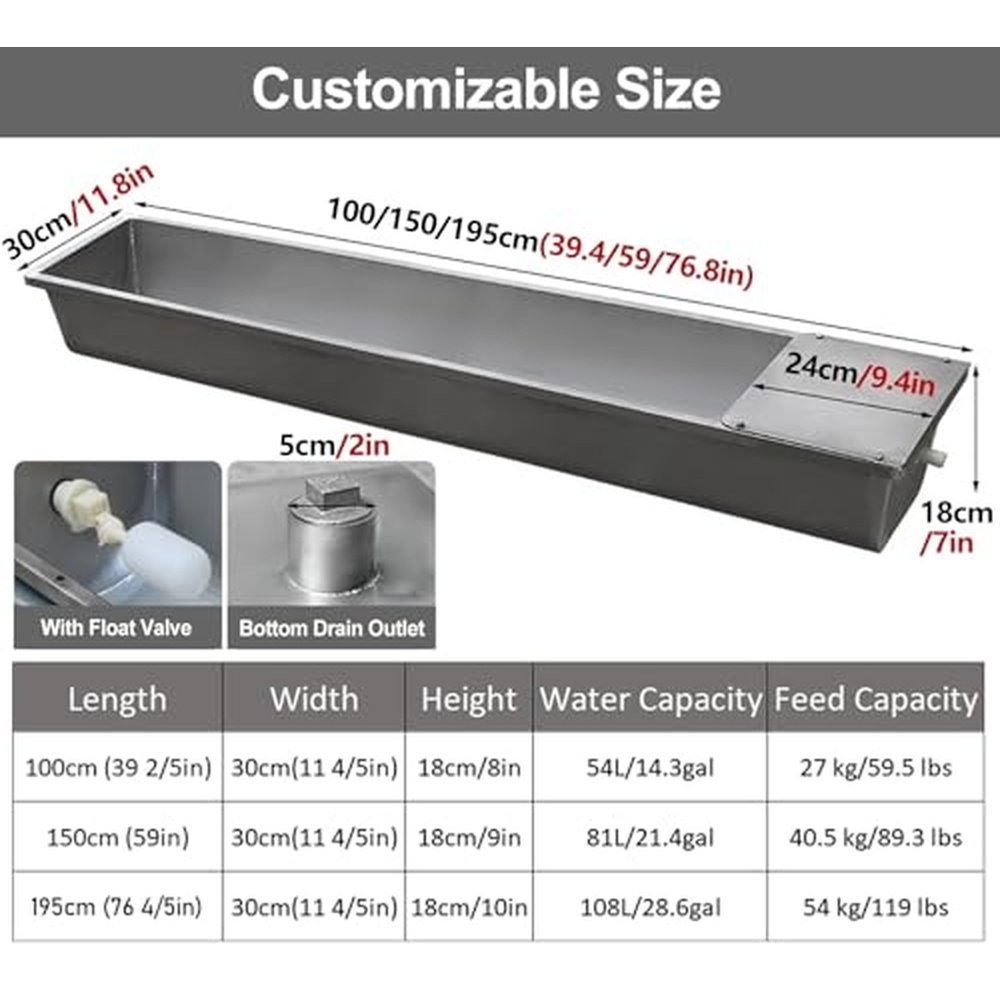 頑丈な亜鉛メッキ加工の給水槽（15/20/30ガロン）。自動 - Livestock Water Trough Float Valve のレビューと価格