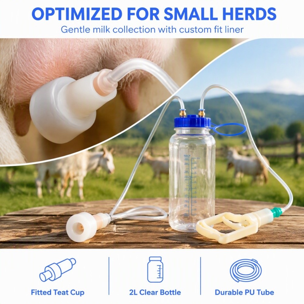 1台の真空圧力ポンプ式ヤギ搾乳機。丈夫なプラスチック製ボトル - Goat Milking Machine Portable のレビューと価格