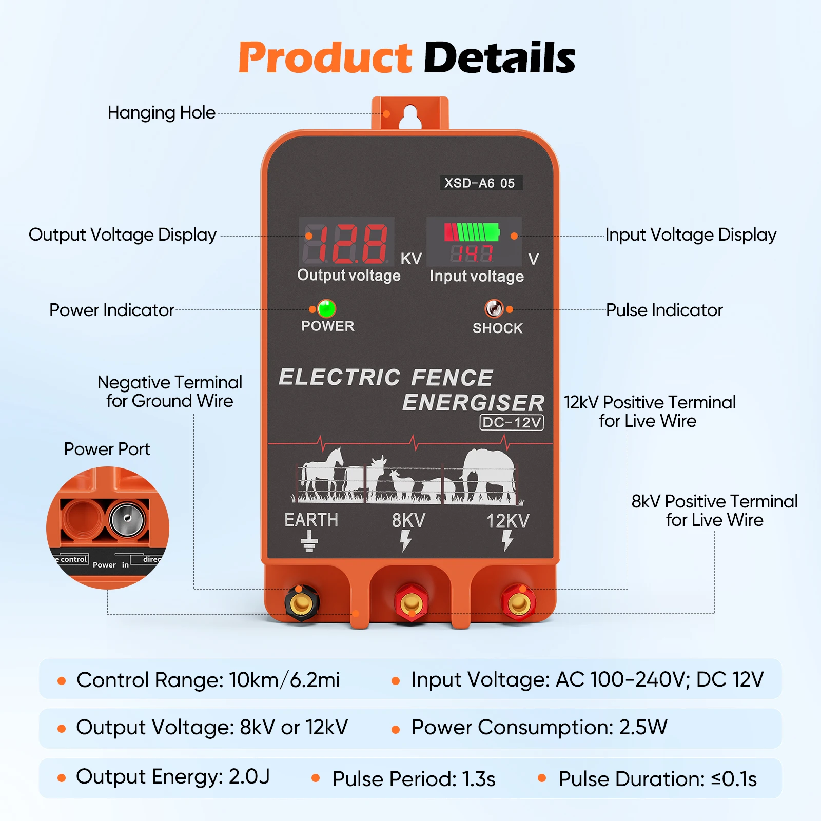 a*-5 KM 電気柵用電源装置、2ジュール、LCDディスプ - Livestock Fence Energizer 12V のレビューと価格