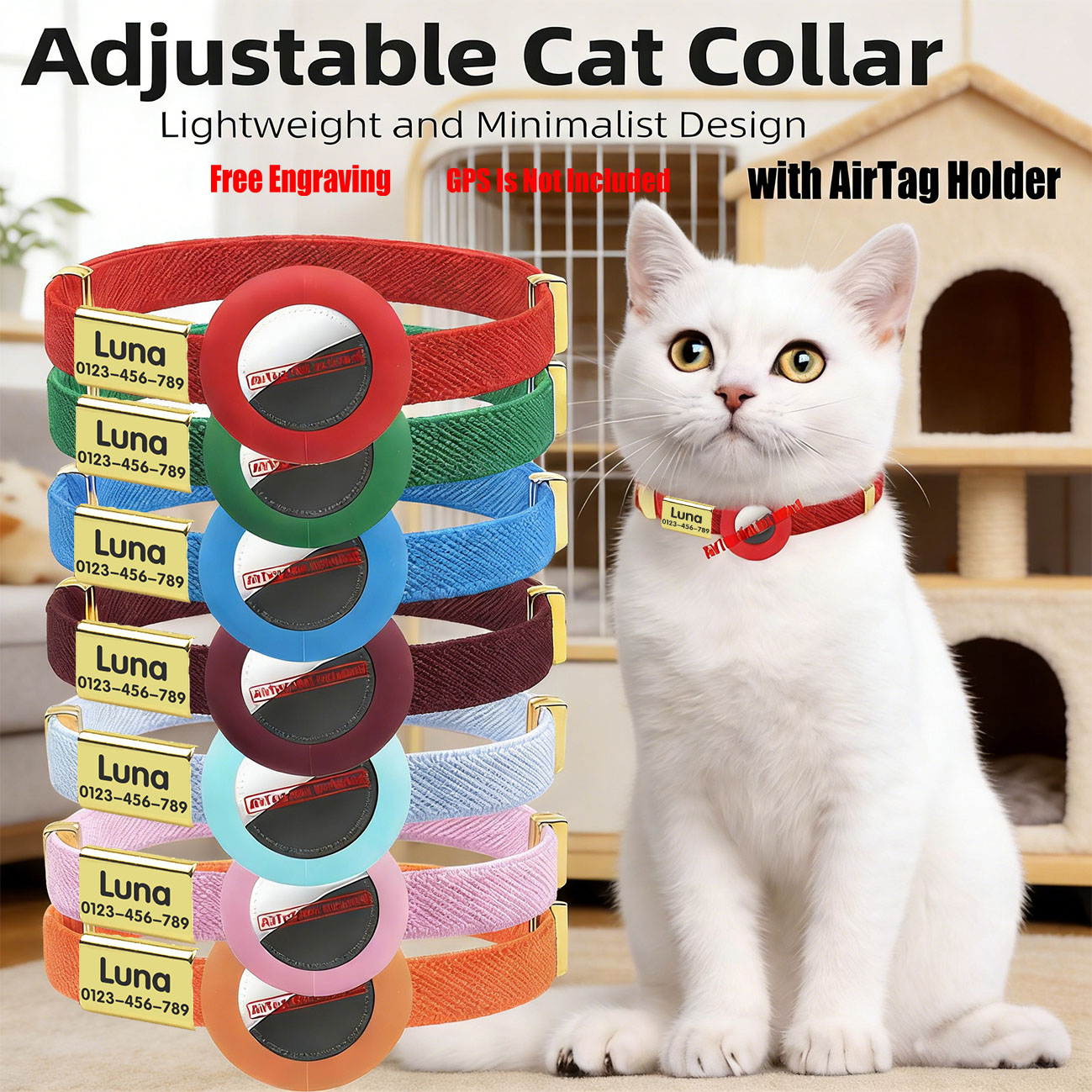伸縮性のあるAirTag用猫用首輪。サイズ調整可能で、子猫や - Gps Tracker Cattle Collar のレビューと価格