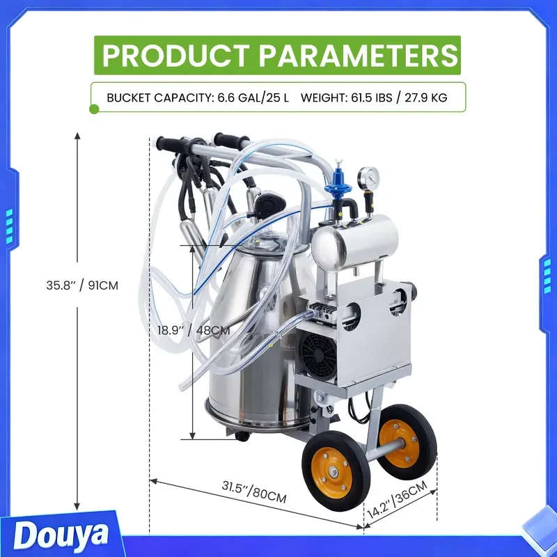 牛やヤギ用の電動搾乳機。25Lの304ステンレス製バケツ付き - Goat Milking Machine Portable のレビューと価格