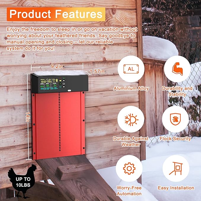 ソーラーとプログラム可能なLCDディスプレイを備えた自動鶏小 - Automatic Chicken Door Opener Solar のレビューと価格