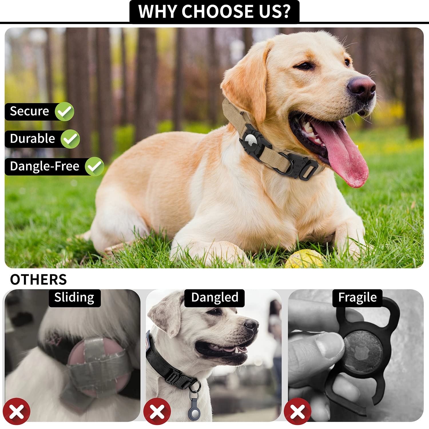 戦術的なAirTag犬用首輪、AirTagホルダーとハンドル - Gps Tracker Cattle Collar のレビューと価格