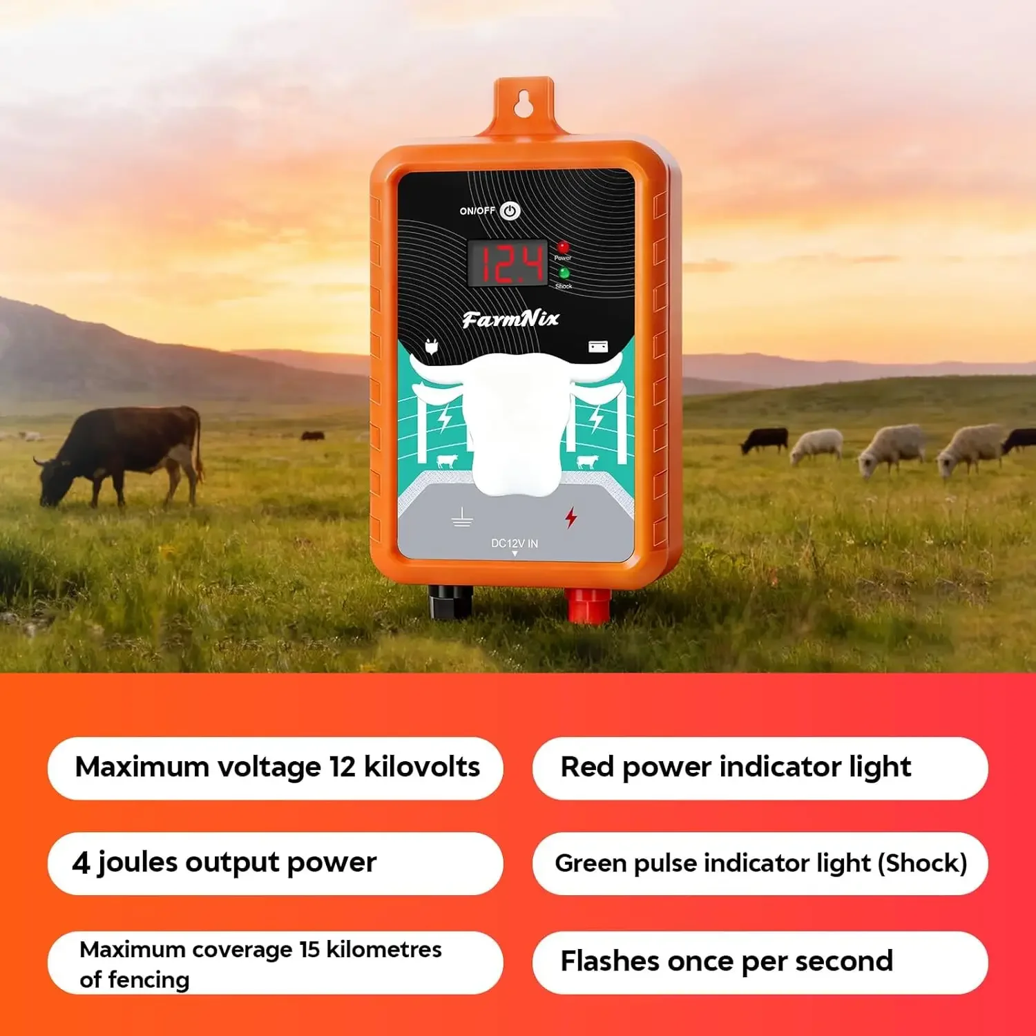 15マイル/24キロ対応の電気柵用電源装置。4ジュール、LC - Livestock Fence Energizer 12V のレビューと価格