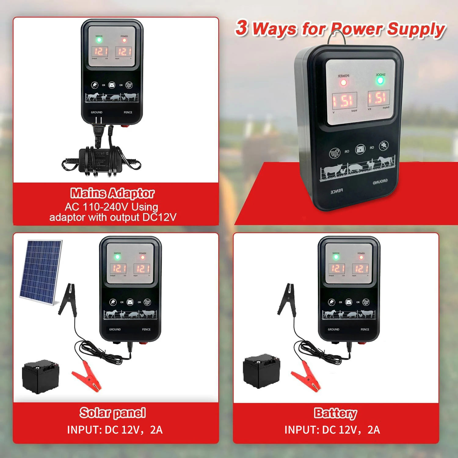 耐久性のある10KM電気柵用エナジャイザー 1.5ジュール  - Livestock Fence Energizer 12V のレビューと価格
