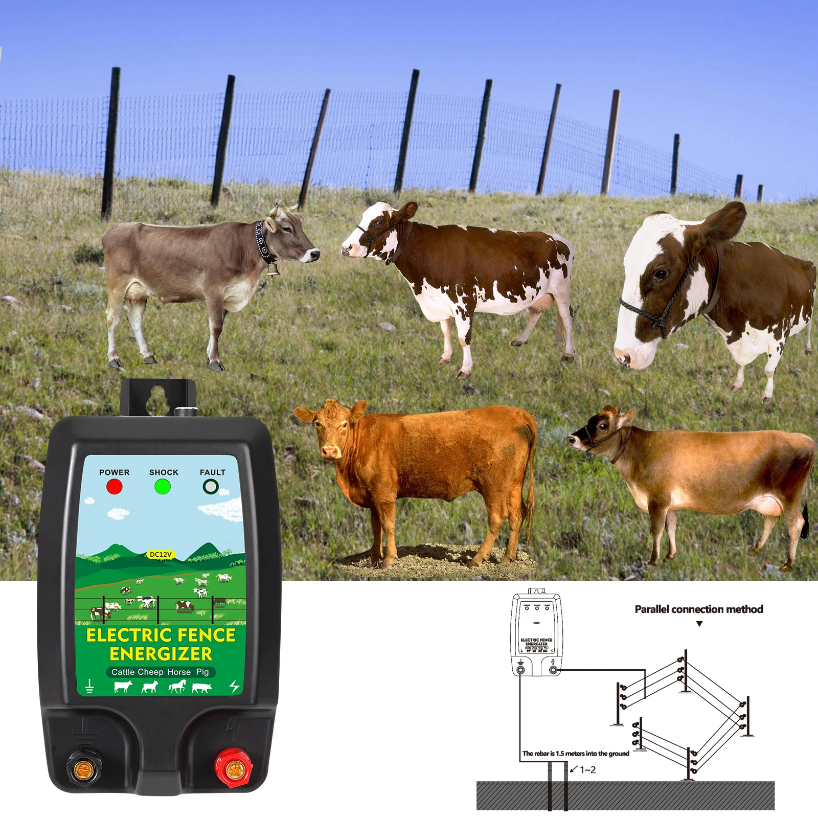 DC 12V 10KM 高電圧電気柵充電器コントローラー、牛 - Livestock Fence Energizer 12V のレビューと価格