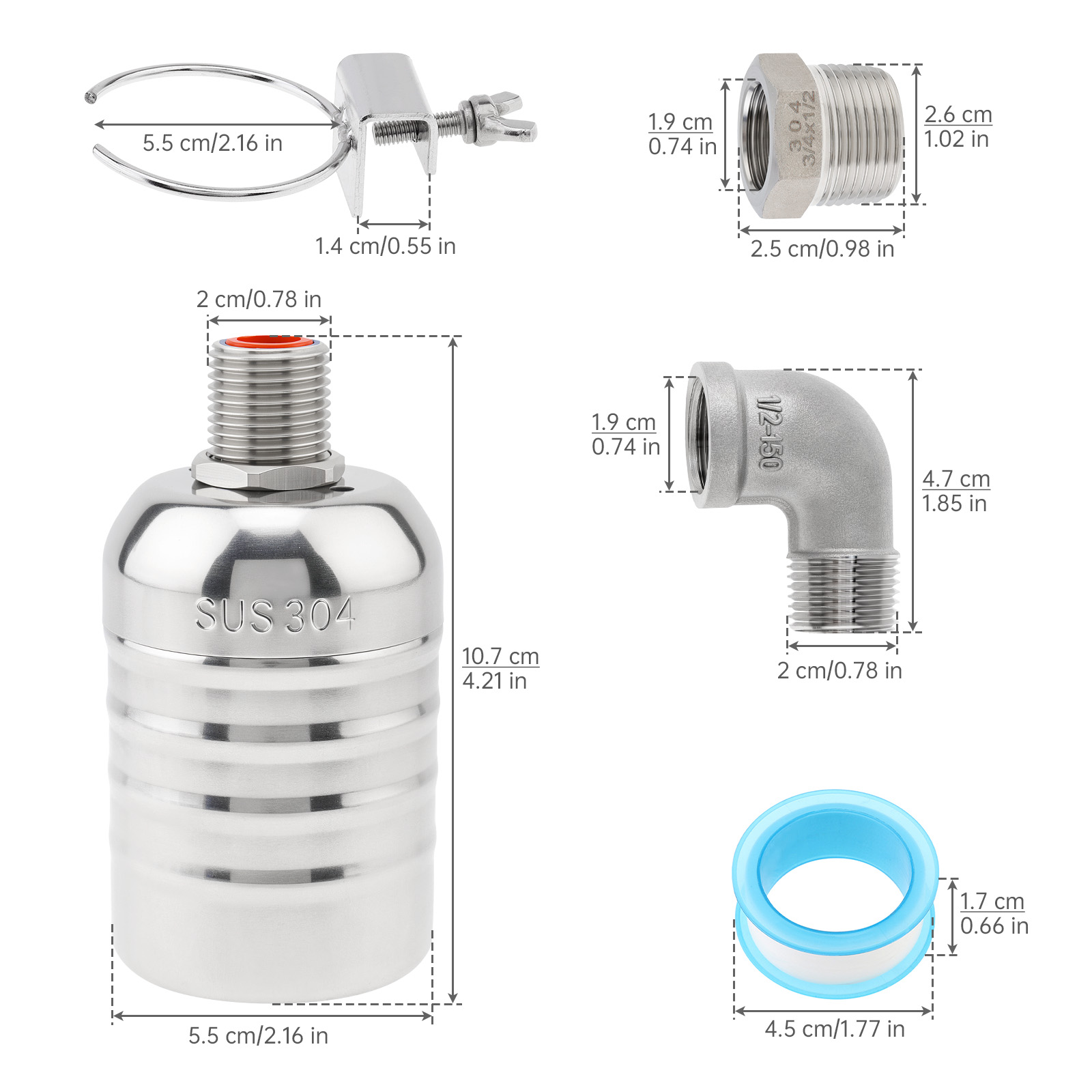 1/2インチおよび3/4インチの自動式304ステンレス製水位 - Livestock Water Trough Float Valve のレビューと価格