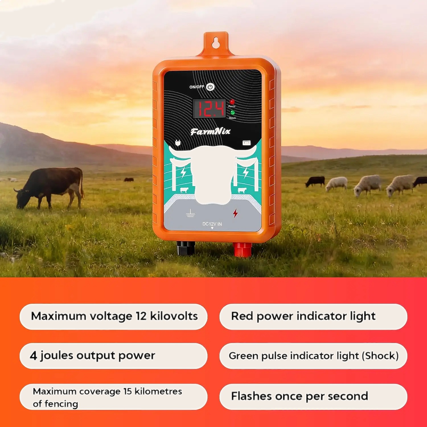 15マイル24KM電気柵用エナジャイザー 4ジュール LCD - Livestock Fence Energizer 12V のレビューと価格